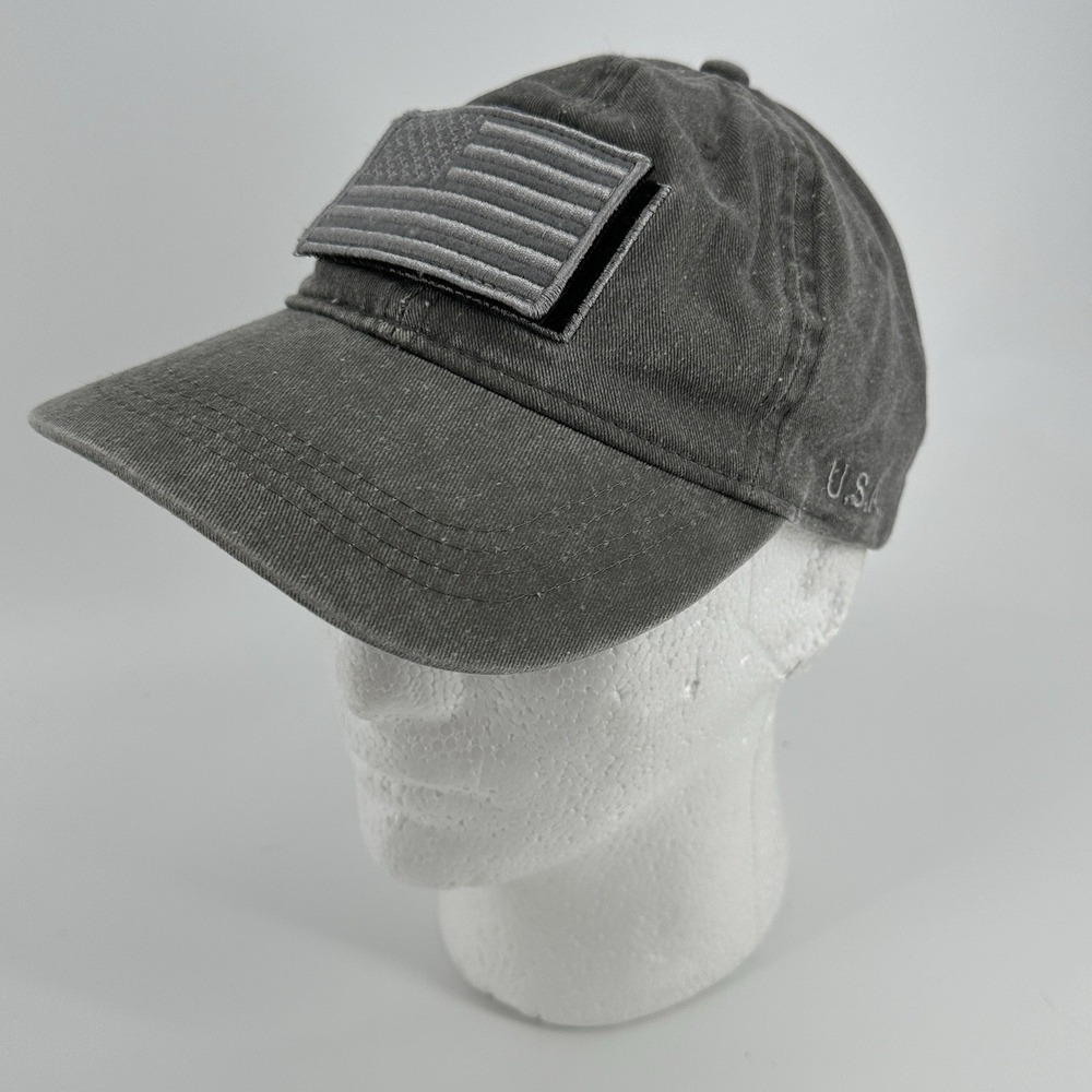 American Flag Patch Hat Mens One Size Gray Strapback Cap Lucky 7 USA Academy